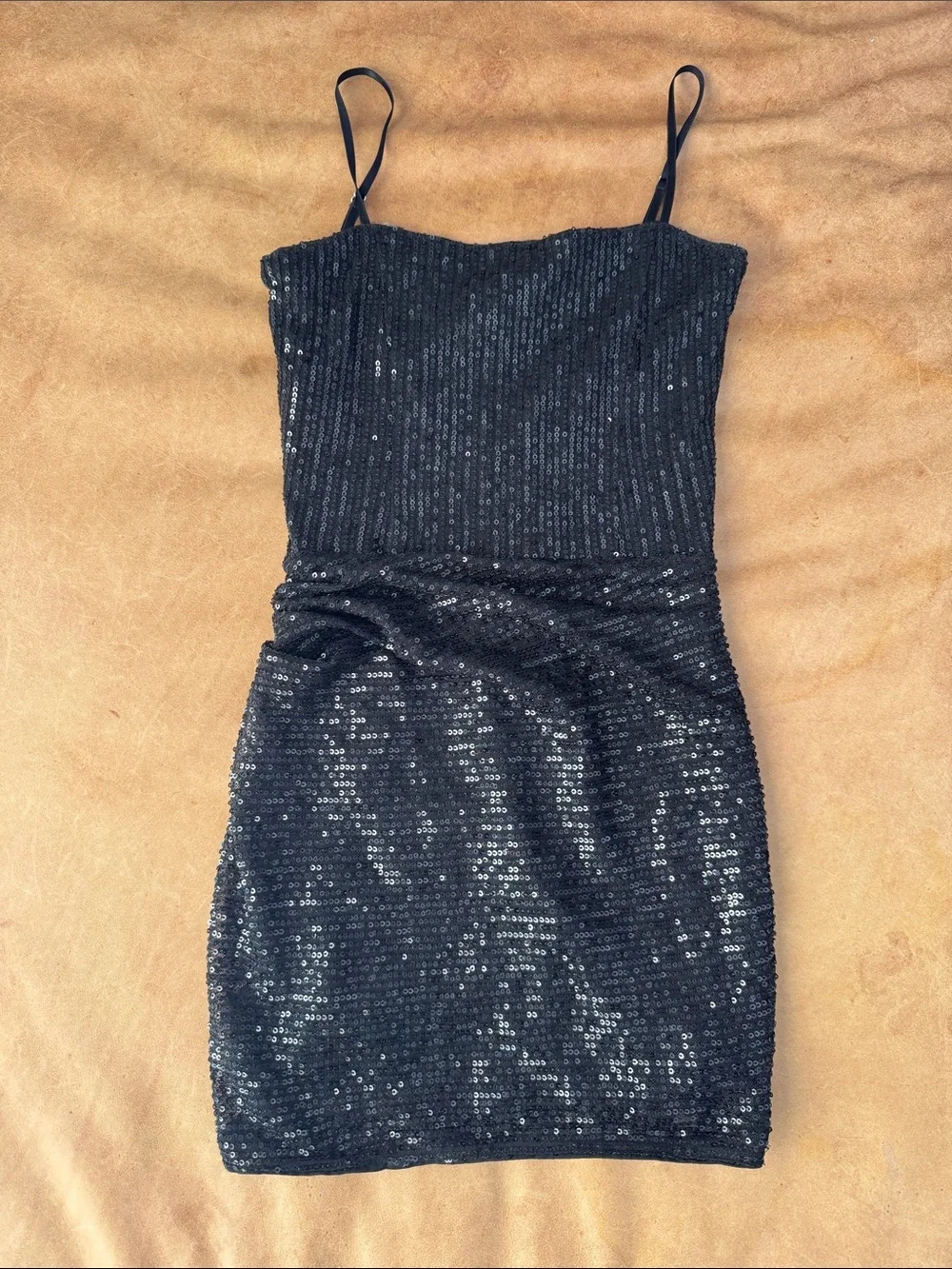 Katie J NYC Girls & Junior Maddy Black Sequined Spaghetti-Strap Mini Dress